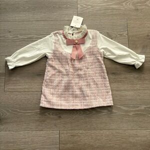 NWT Fashion Classic Clothes Kids Pink 90s Bow Detail A-Line Dress Size 12-24M